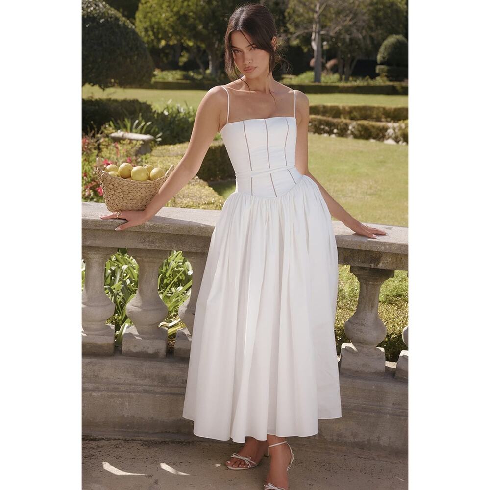 House of CB Ysabella white cotton maxi sundress - Size S (Fuller cups D-E)